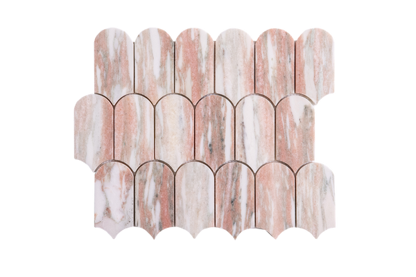 Natural Marble Norwegian Rose Carrara Cascade Honed Mosaic