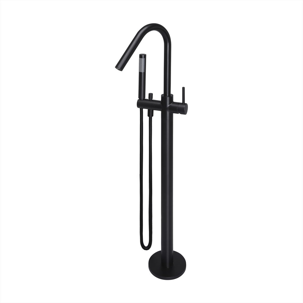 Floor Mounted Bath Mixer w Shower Curved Matte Black