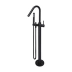 Floor Mounted Bath Mixer w Shower Curved Matte Black