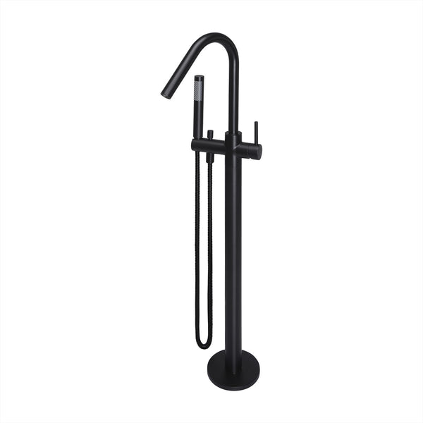 Floor Mounted Bath Mixer w Shower Curved Matte Black