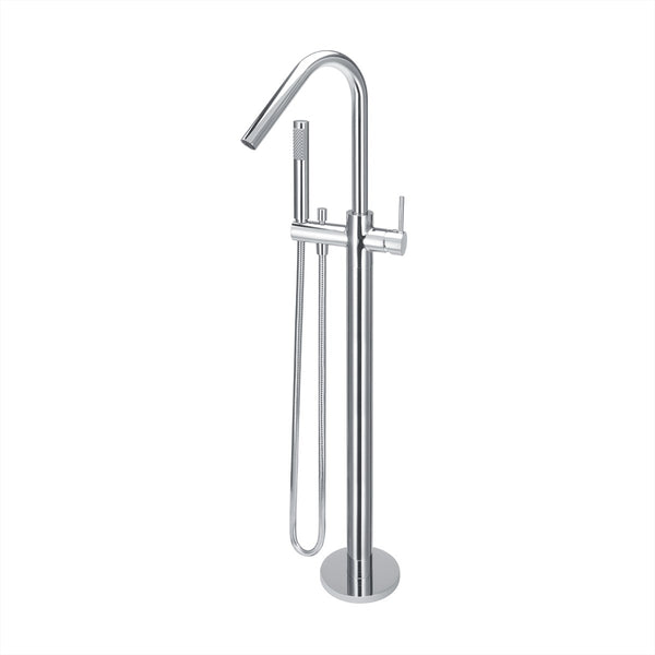 Floor Mounted Bath Mixer w Hand Shower Curved Chrome