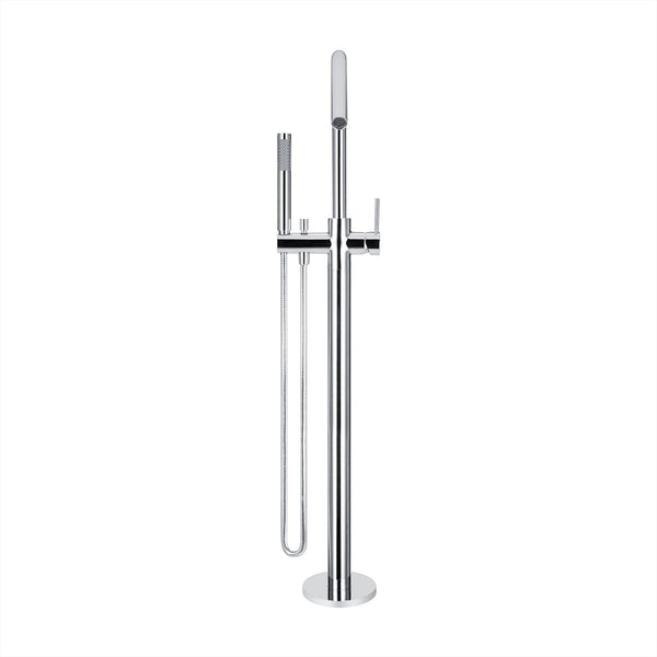 Floor Mounted Bath Mixer w Hand Shower Curved Chrome