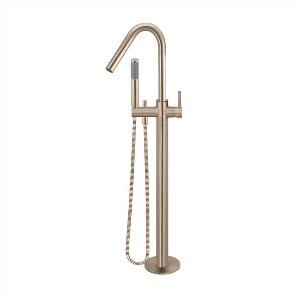 Floor Mounted Bath Mixer w Hand Shower Curved Champagne