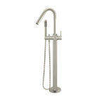 Floor Mounted Bath Mixer w Shower Curved Brushed Nickel