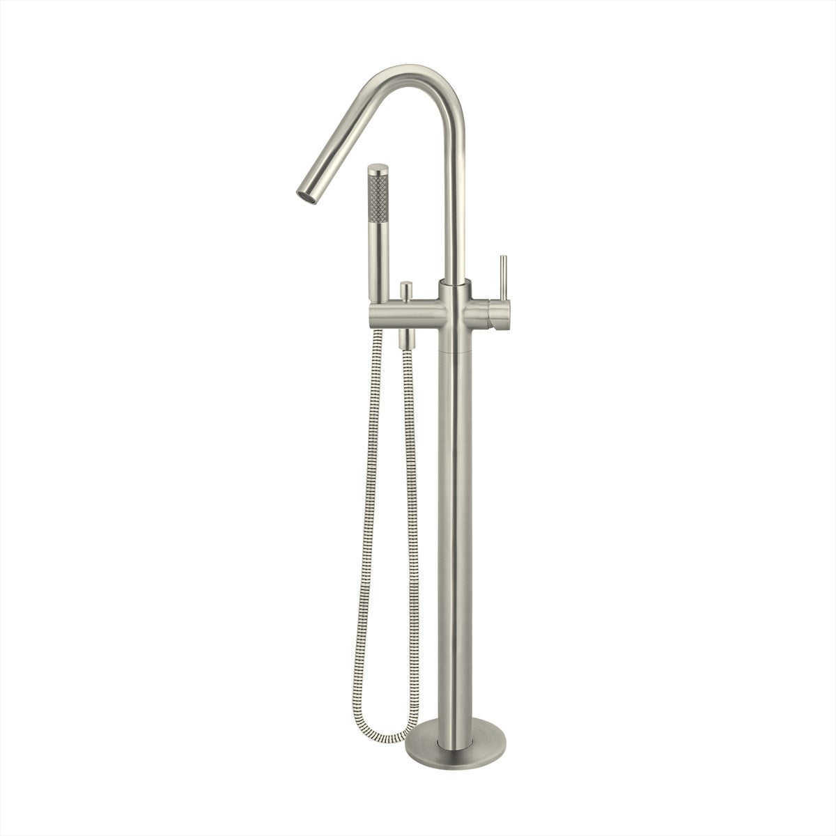 Floor Mounted Bath Mixer w Shower Curved Brushed Nickel