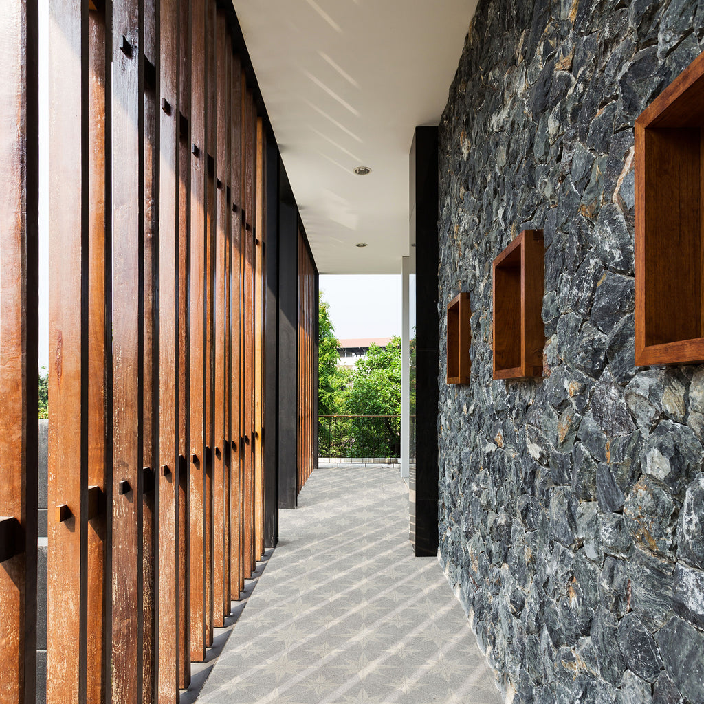 Stone Star Grey Textured Tile - lifestyle view