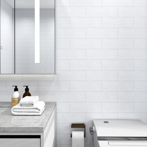 White Structured Satin Tile - lifestyle view