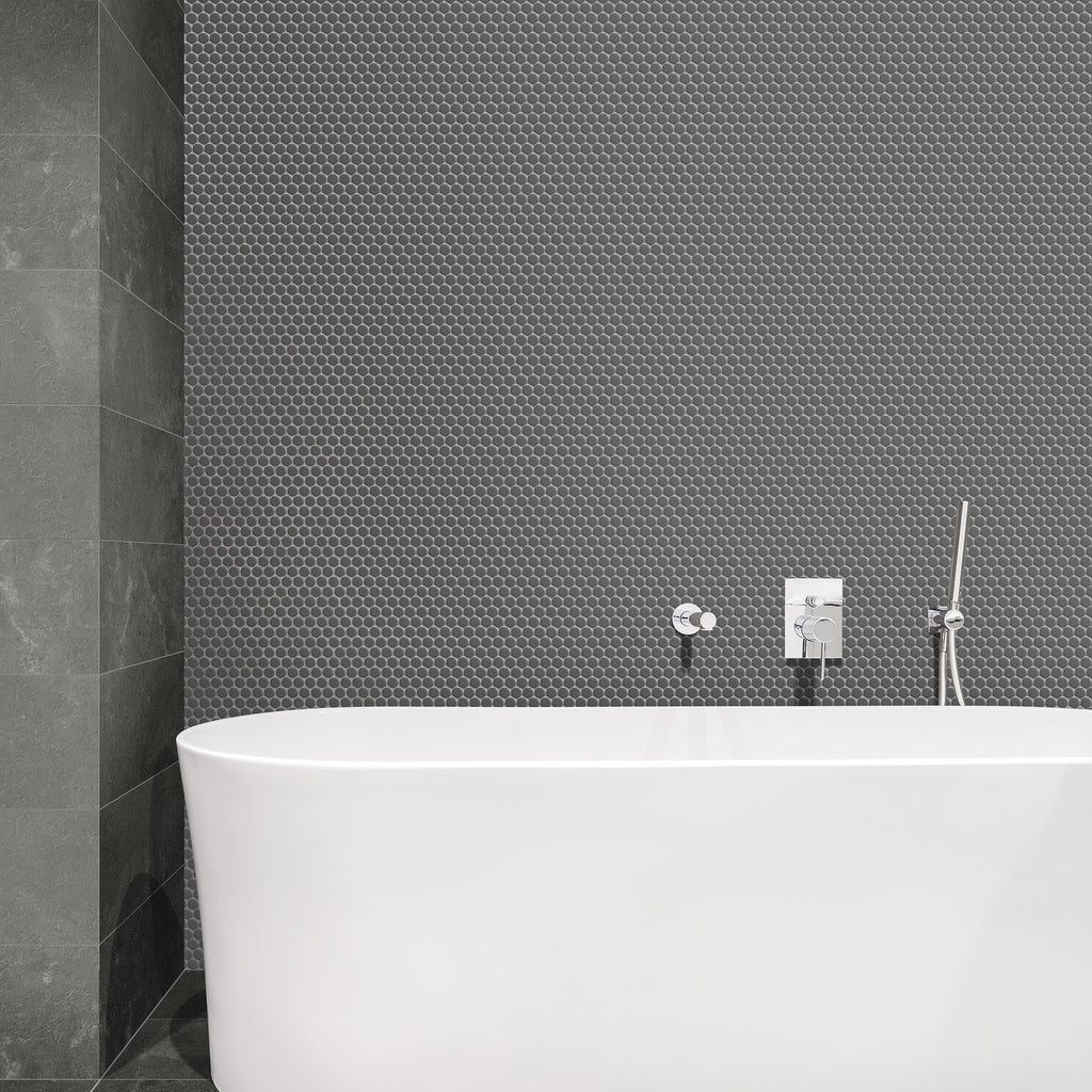 Penny Round Grey Matt Mosaic - lifestyle view