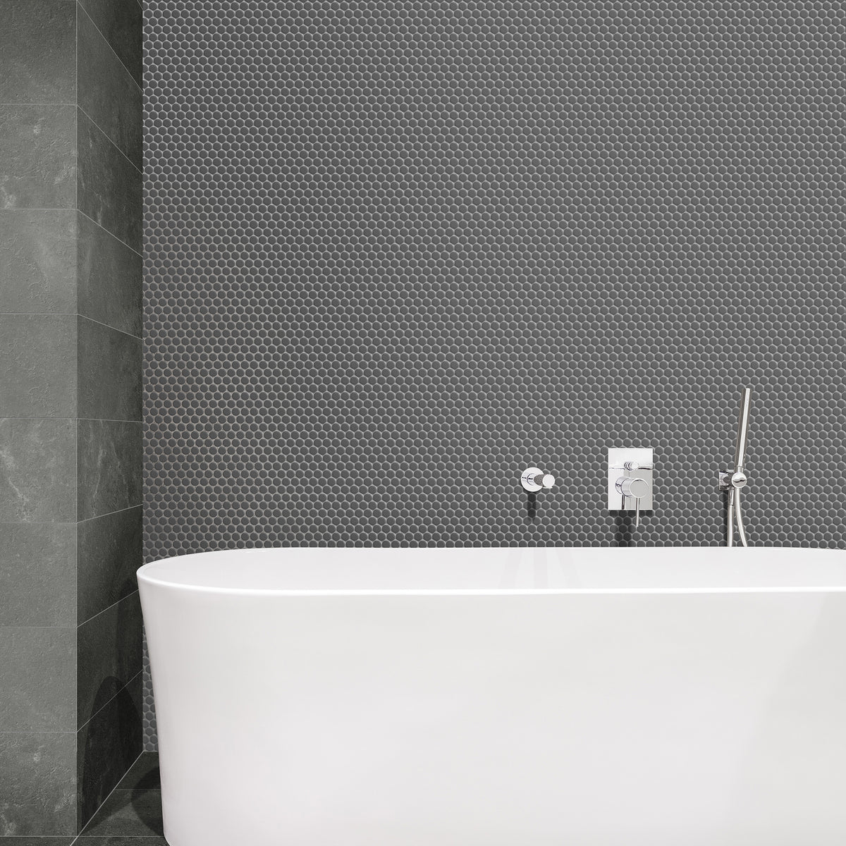 Penny Round Grey Matt Mosaic - lifestyle view