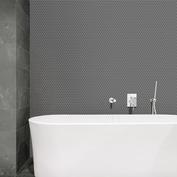 Penny Round Grey Matt Mosaic - lifestyle view