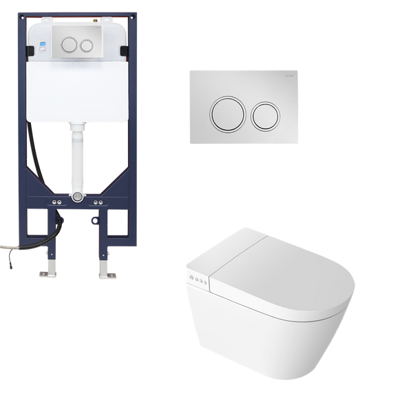 Smart Toilet Suite Wall Hung P Trap Round ABS Chrome Button