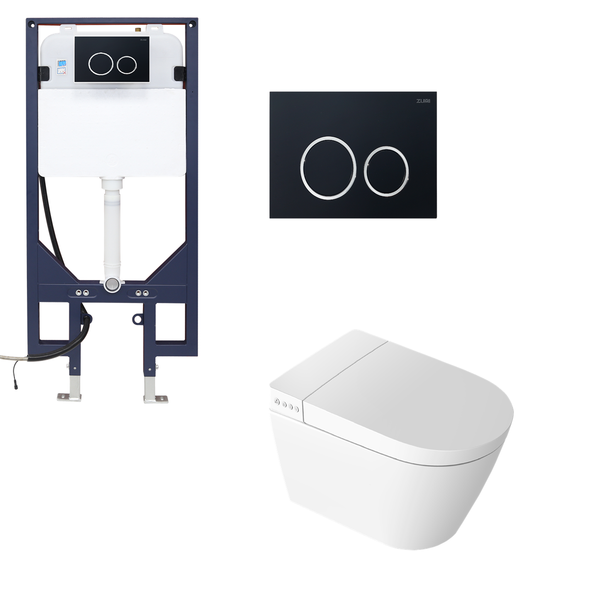 Smart Toilet Suite Wall Hung P Trap Round ABS Matte Black Button