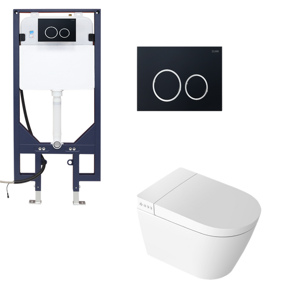 Smart Toilet Suite Wall Hung P Trap Round ABS Matte Black Button