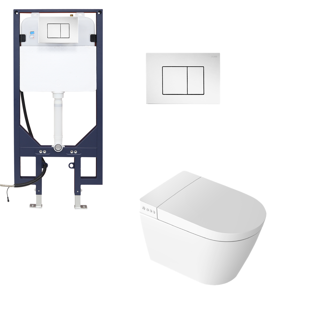 Smart Toilet Suite Wall Hung P Trap Square ABS Chrome Button