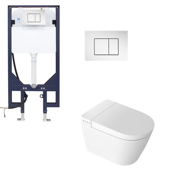 Smart Toilet Suite Wall Hung P Trap Square ABS Chrome Button