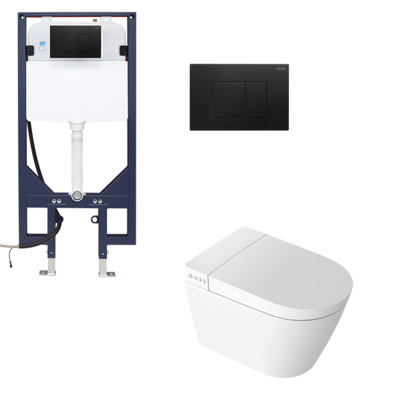 Smart Toilet Suite Wall Hung P Trap Square ABS Matte Black Button
