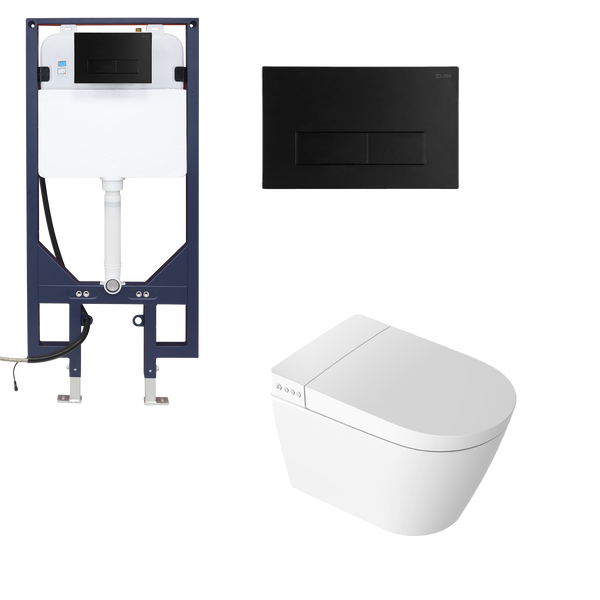 Smart Toilet Suite Wall Hung P Trap Square Metal Matte Black Button