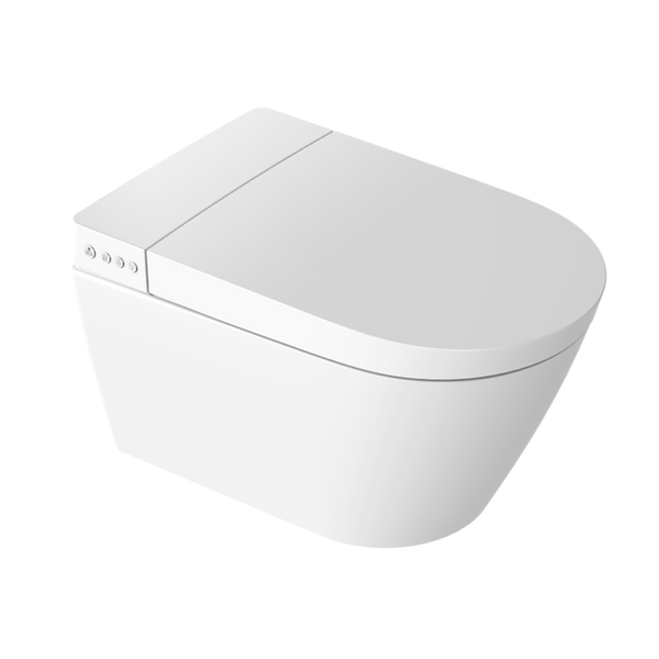 Smart Toilet Suite Wall Hung P Trap Square Metal Brushed Nickel Button