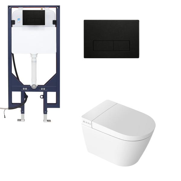 Smart Toilet Suite Wall Hung P Trap Square Metal Gun Metal Button