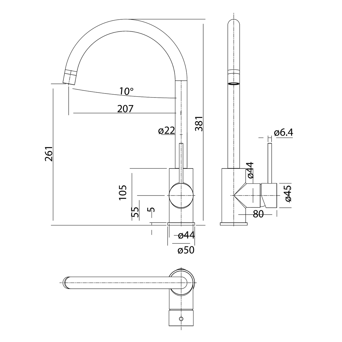 Sink Mixer 208 Brushed Gold