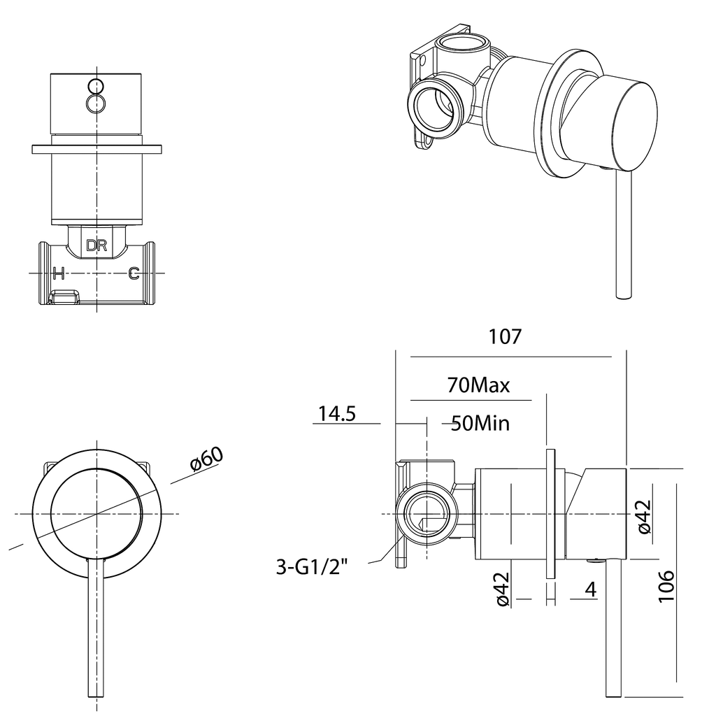 Wall/Shower Mixer Matt Black