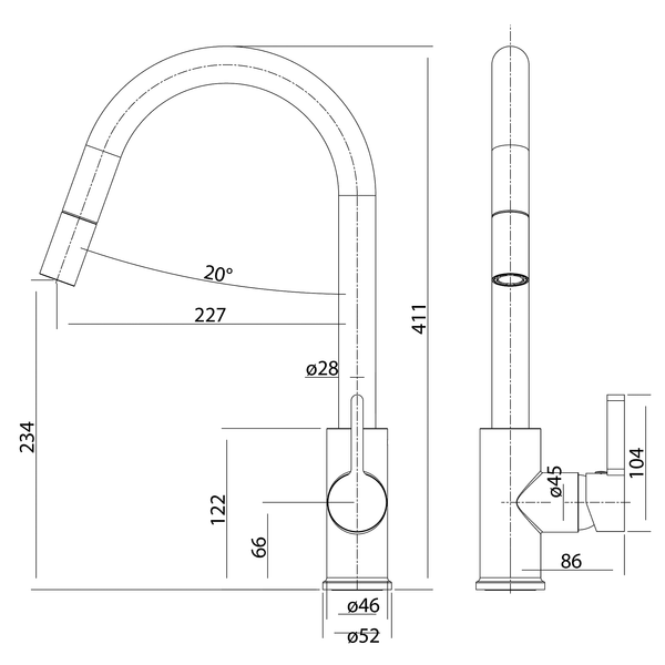 Pull Out/Pull Down Sink Mixer 227 Brushed Nickel