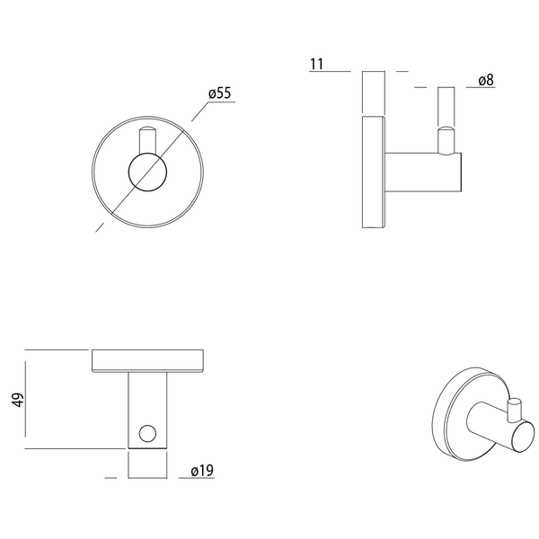 Round Robe Hook Brushed Gold
