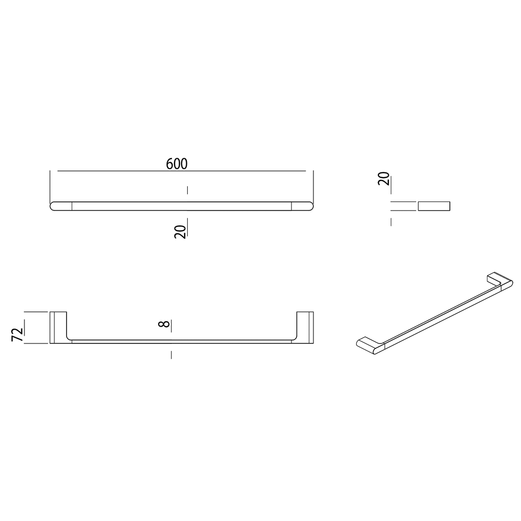 Single Towel Rail 600 Matt Black