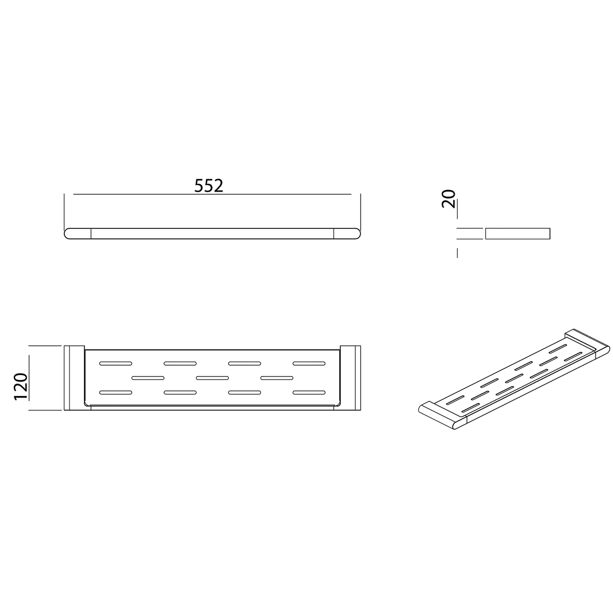 Metal Shower Shelf 550 Brushed Gun Metal