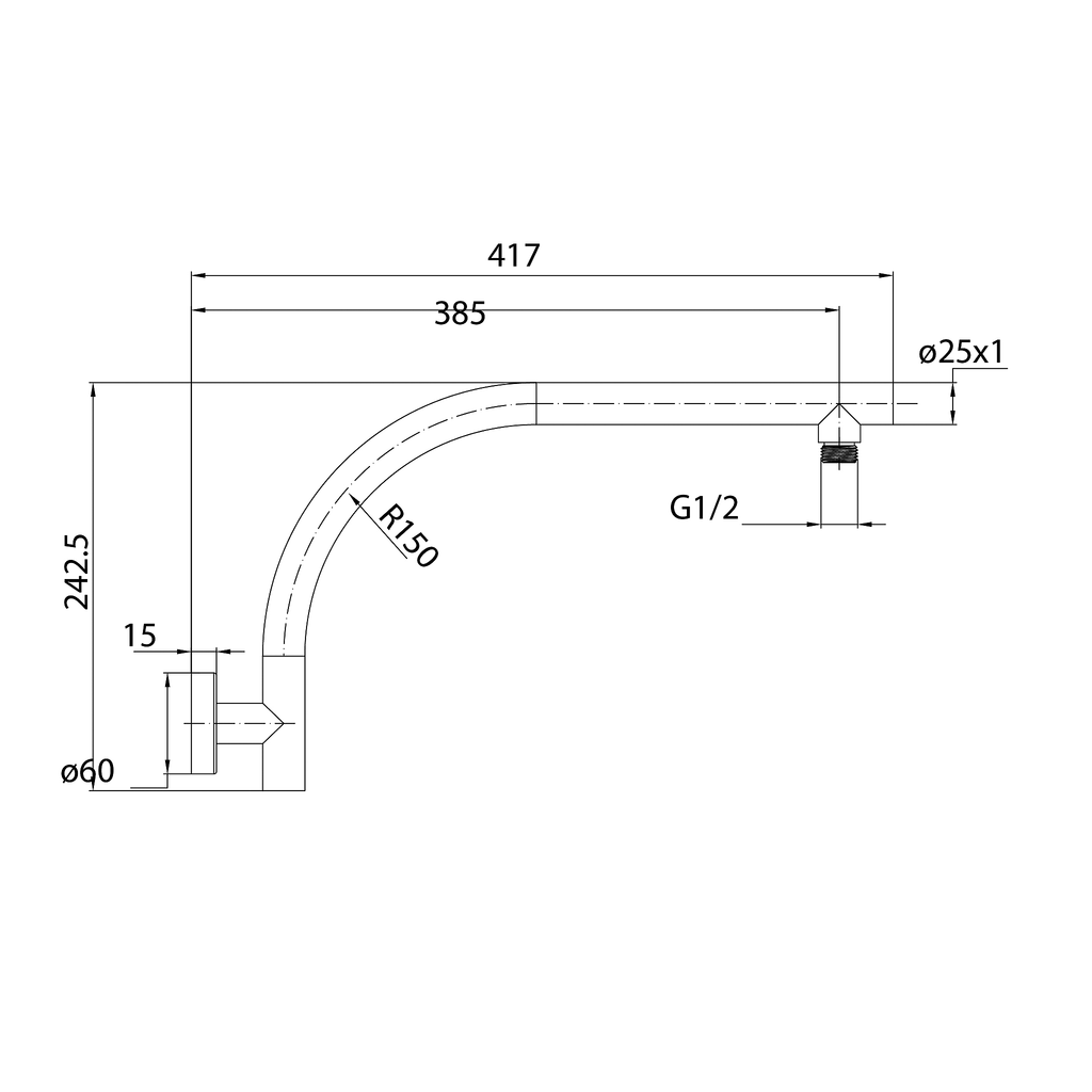 Curved Shower Arm 412 Chrome