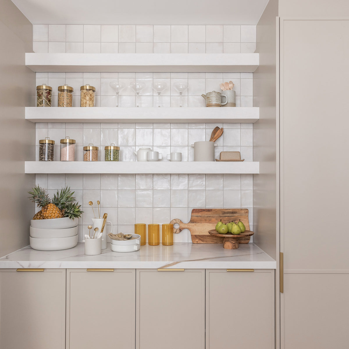 White Structured Satin Tile - lifestyle view