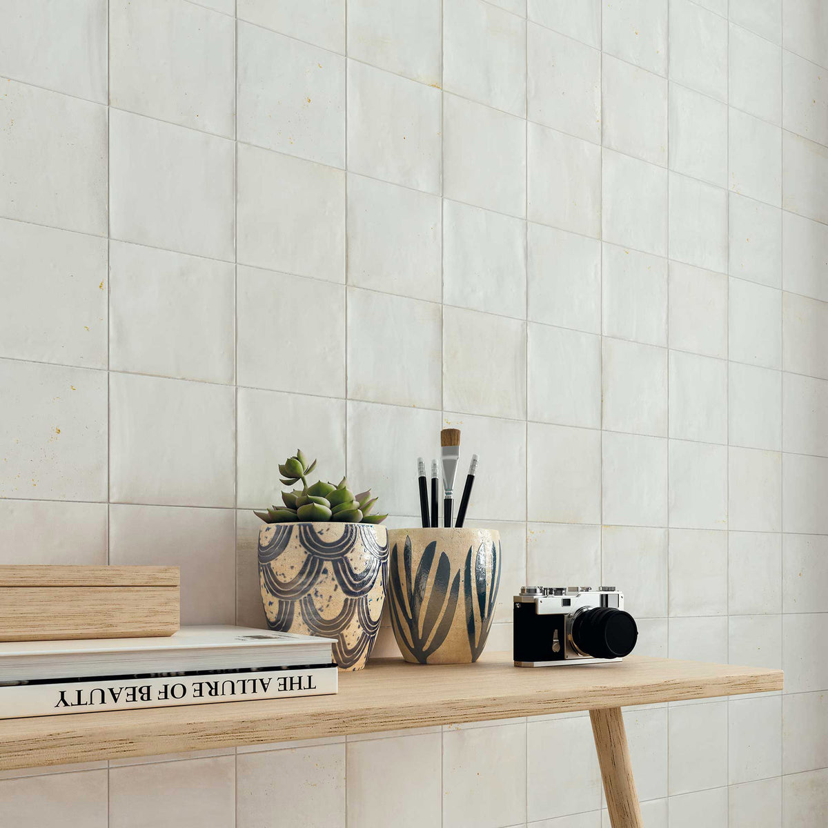 White Structured Satin Tile - lifestyle view