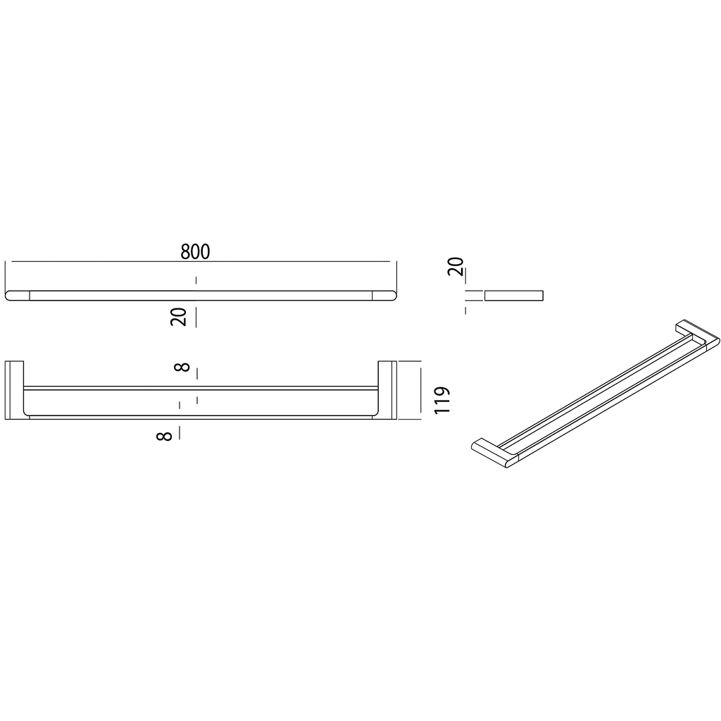 Double Towel Rail 800 Brushed Gun Metal