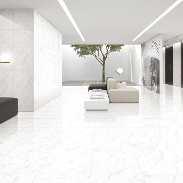 Carrara White Polished Tile - lifestyle view