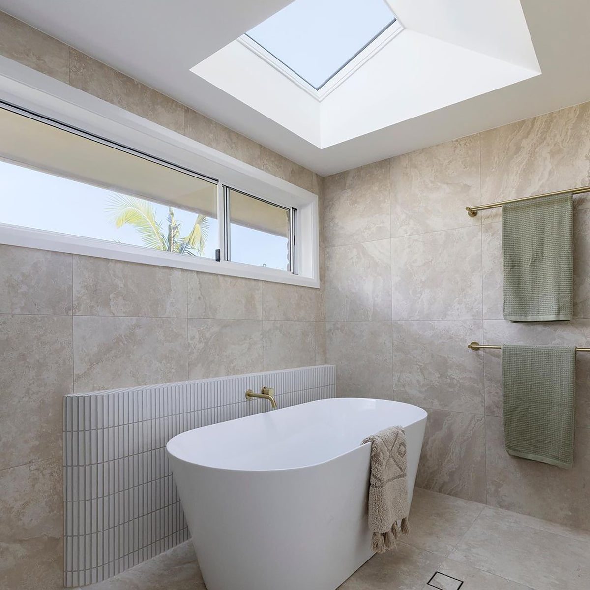 Travertine Crema Microtec Textured Tile - lifestyle view