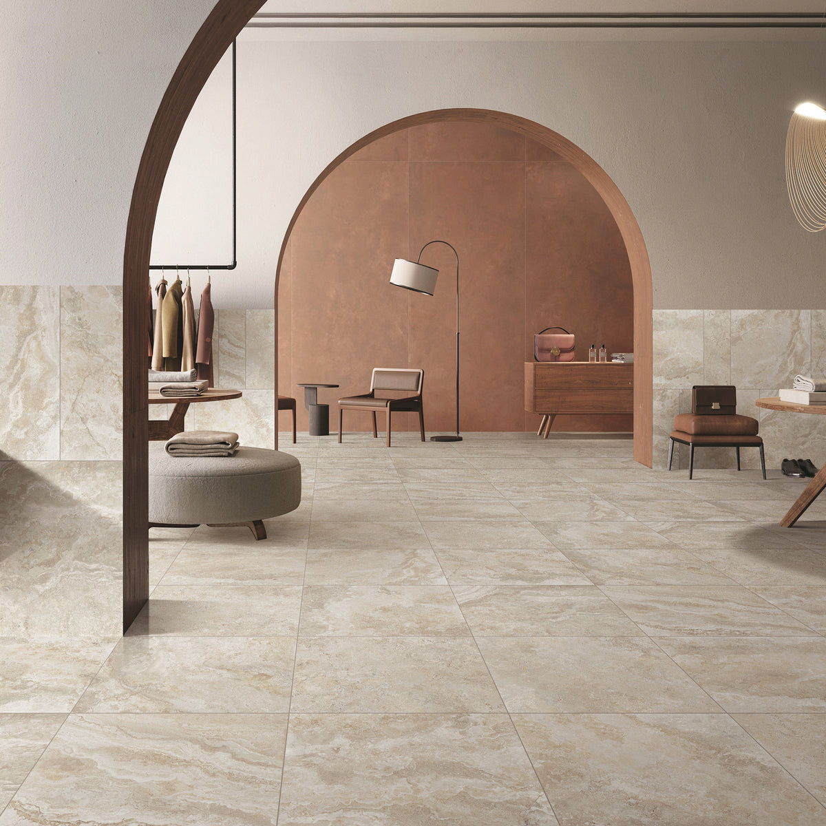 Travertine Crema Microtec Textured Tile - lifestyle view