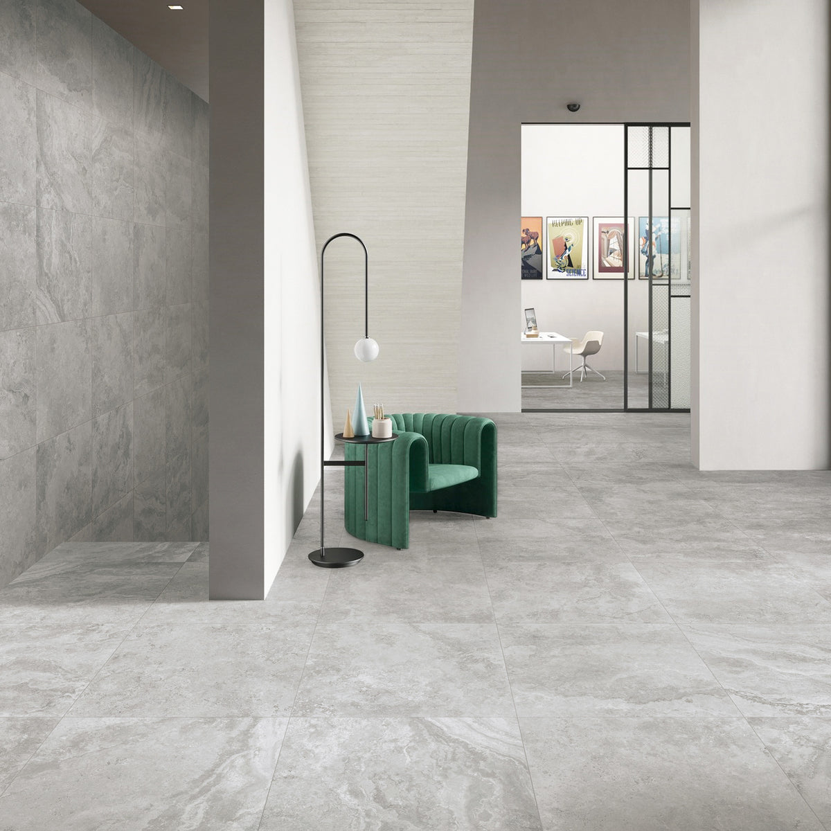 Travertine Grigio Microtec Textured Tile - lifestyle view