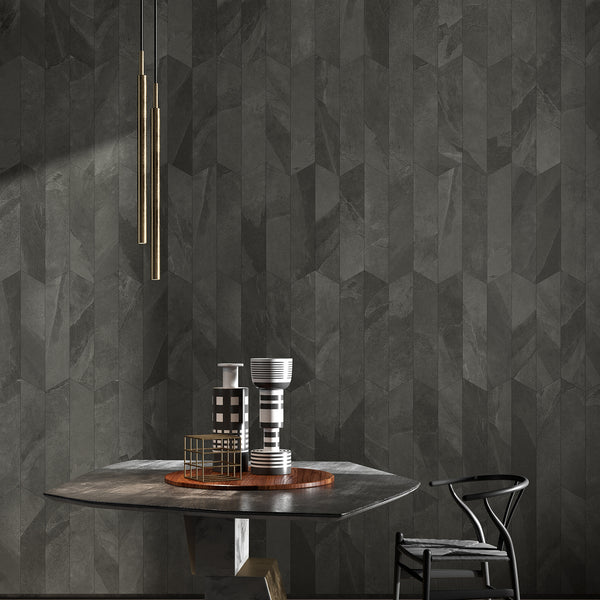 Slate Black Chevron Textured (6 Pair L&R) Tile - lifestyle view