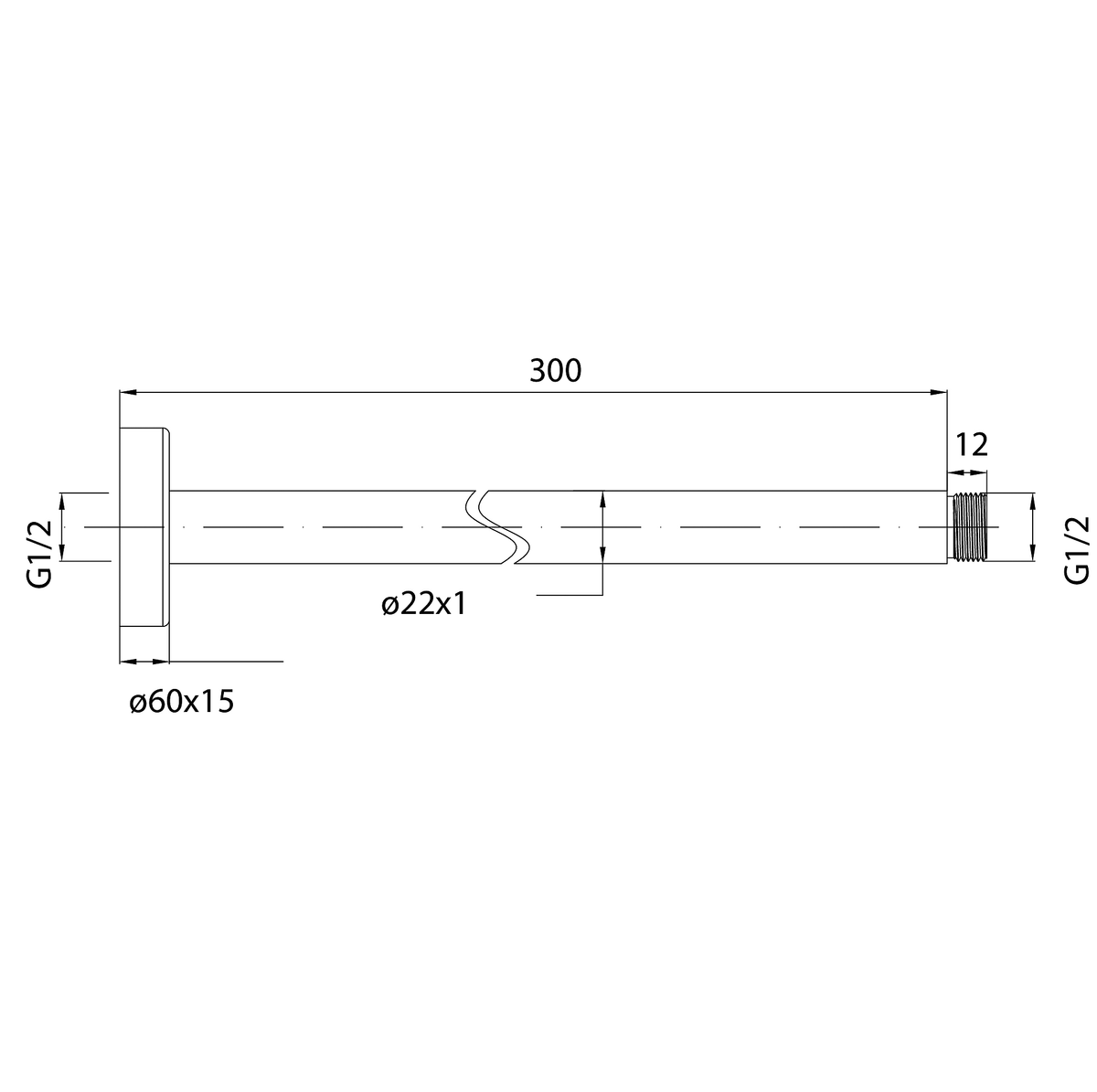 Ceiling Shower Arm 300 Chrome