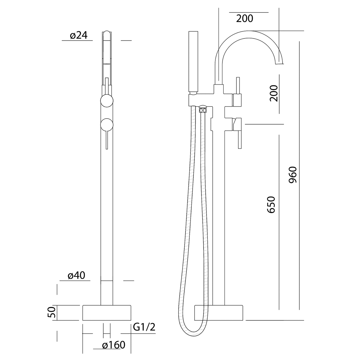 Floor Mounted Bath Mixer w Shower Chrome