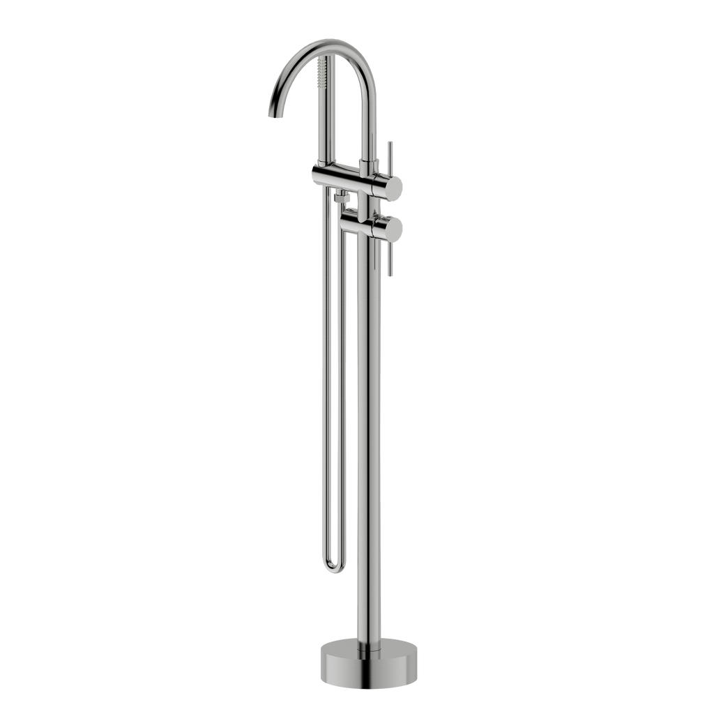 Floor Mounted Bath Mixer w Shower Brushed Nickel