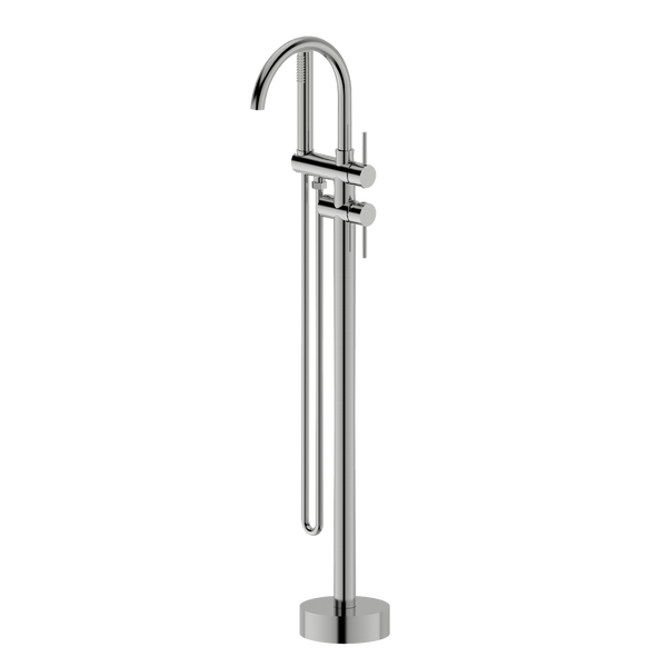 Floor Mounted Bath Mixer w Shower Brushed Nickel