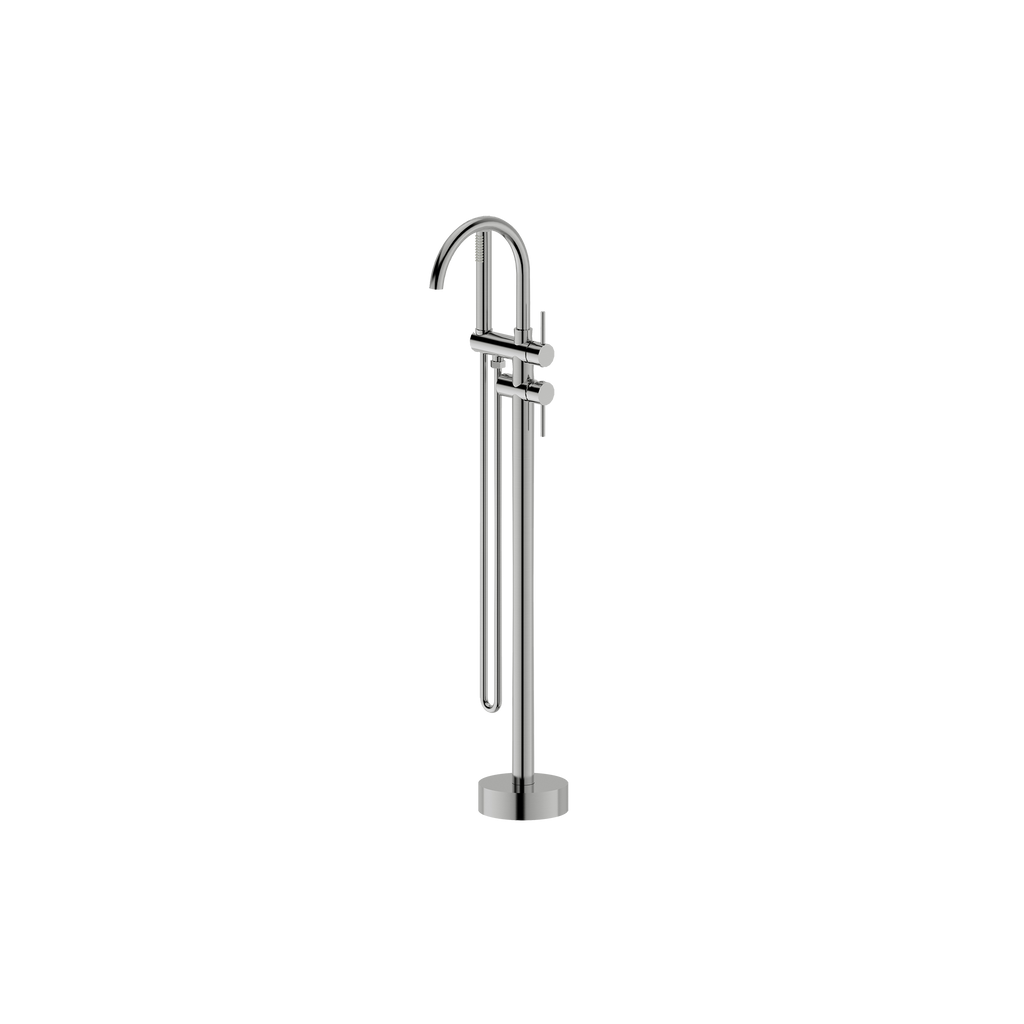 Floor Mounted Bath Mixer w Shower Brushed Nickel