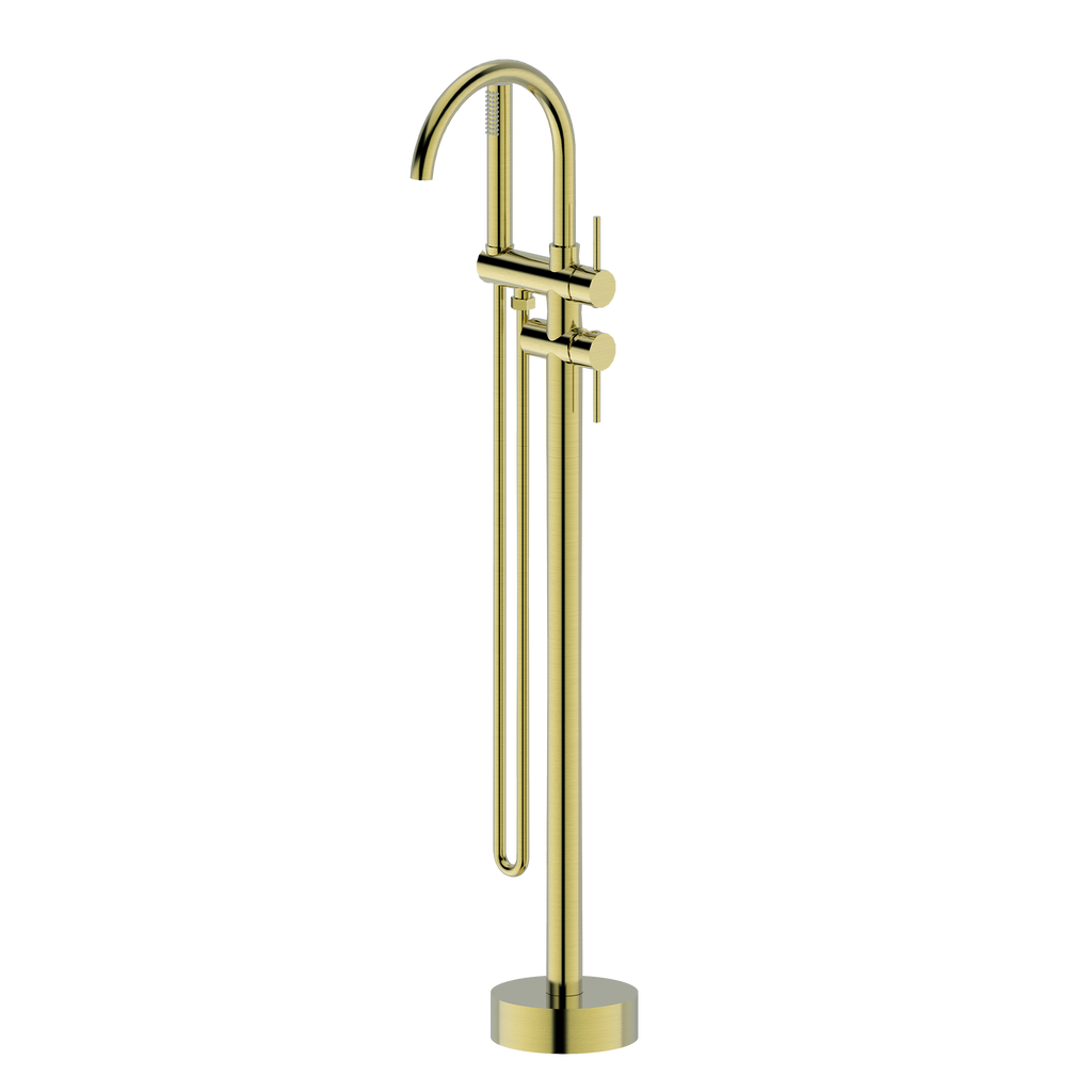 Floor Mounted Bath Mixer w Shower Brushed Gold