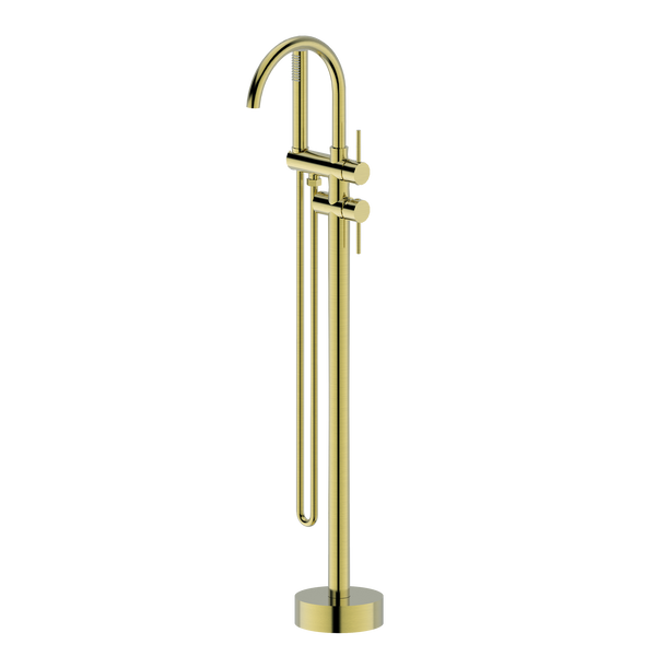 Floor Mounted Bath Mixer w Shower Brushed Gold