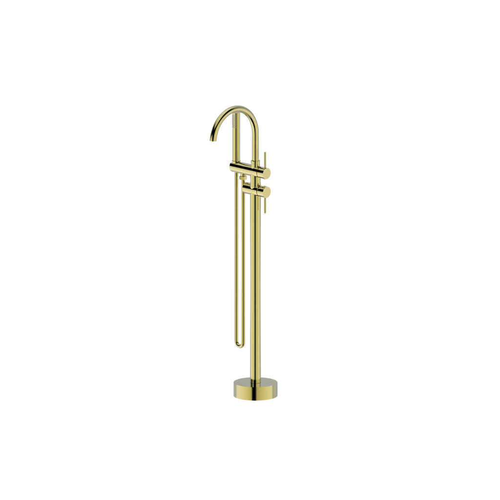 Floor Mounted Bath Mixer w Shower Brushed Gold