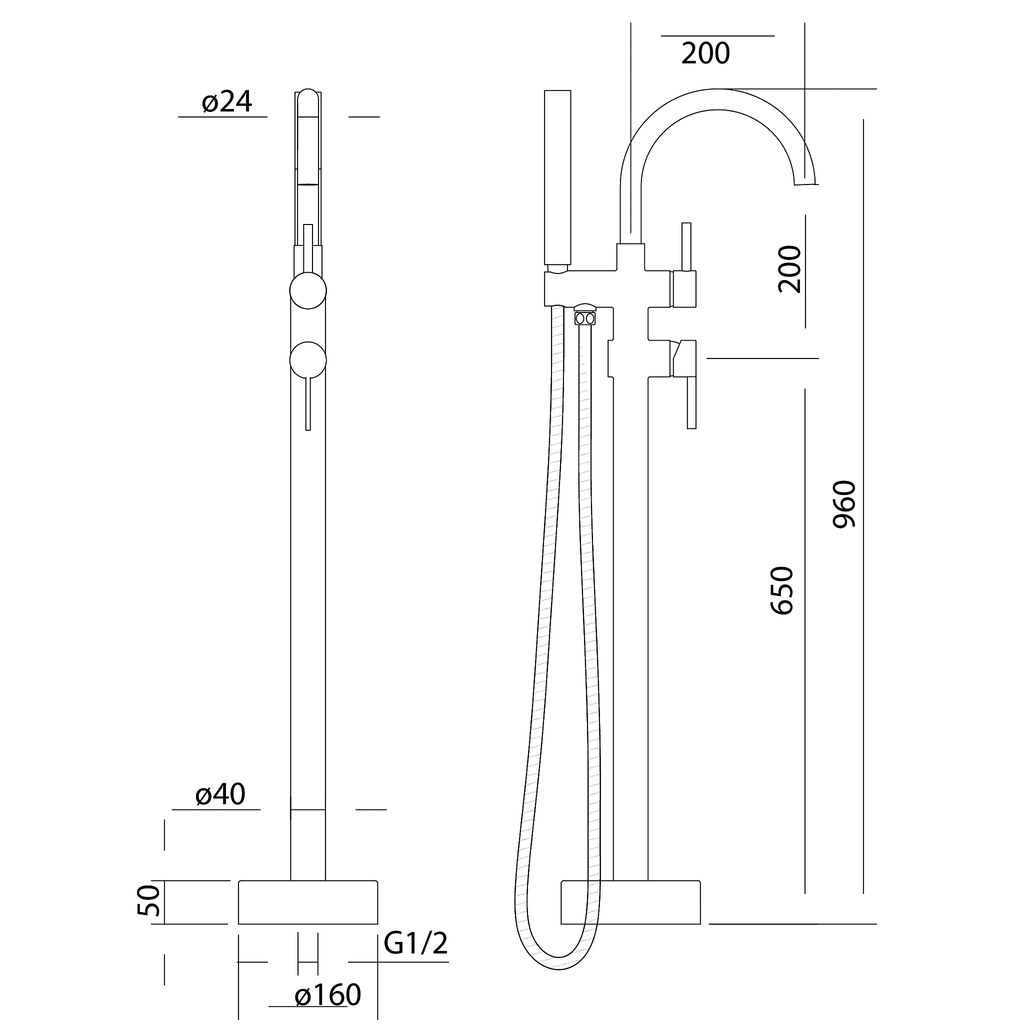 Floor Mounted Bath Mixer w Shower Brushed Gun Metal