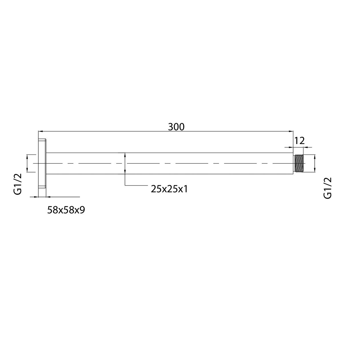 Ceiling Shower Arm 300 Chrome