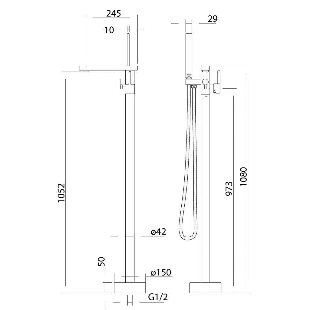 Floor Bath Mixer With Hand Held Shower Chrome