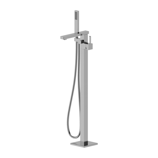 Floor Bath Mixer With Hand Held Shower Brushed Nickel